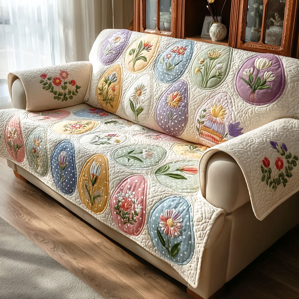 Pastel Egg Day Quilted Sofa Cover Trendy Home Room Decor Gift For Living Room - Tradiviet