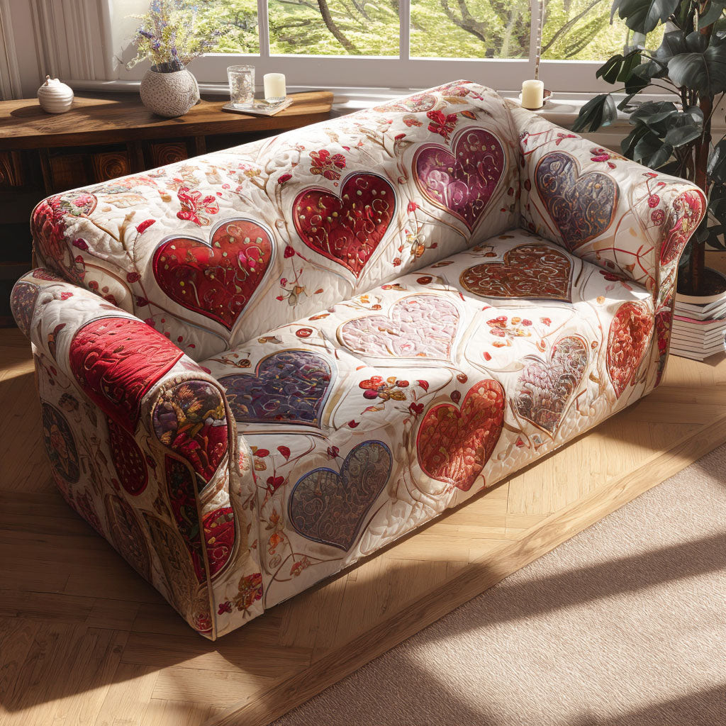 Pastel Hearts Quilted Sofa Cover Best Sectional Couch Covers Valentine Day Gift Ideas For Coworkers - Tradiviet
