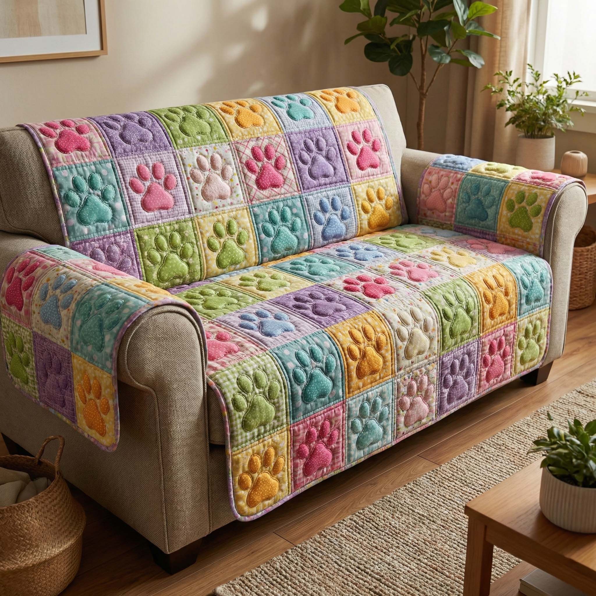 Pastel Paws Quilted Sofa Cover Pet Home Couch Cover Great Pet Lover Finds - Tradiviet