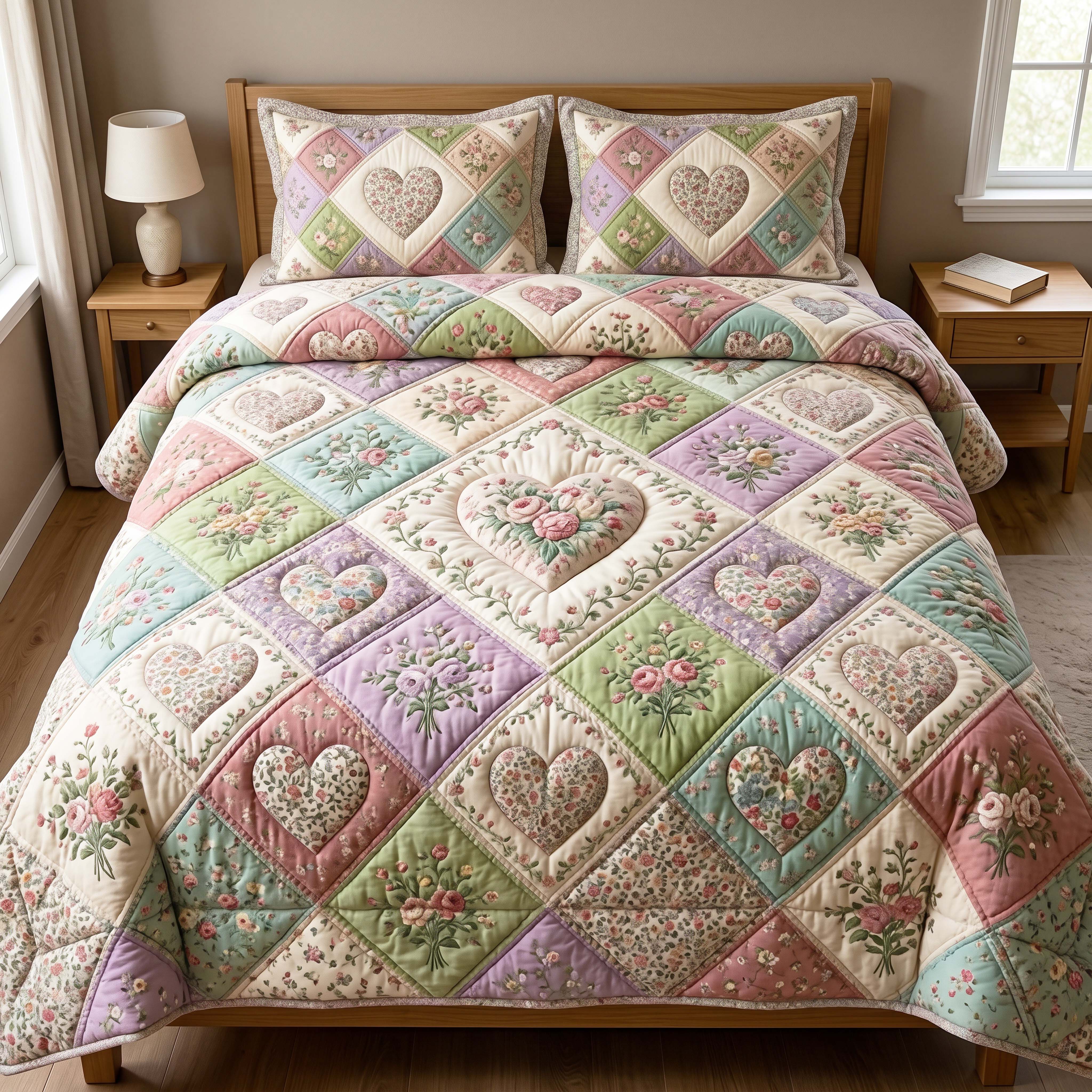 Pastel Petals Quilted Bedding Set Pastel Petals Rustic Gift For Pastel Petals - Tradiviet