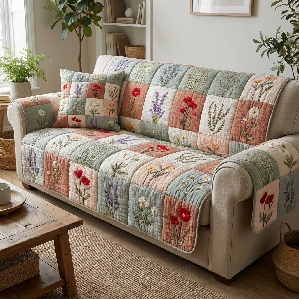 Pastel Petals Quilted Sofa Cover Best Couch Covers Sunflower Birthday Gifts - Tradiviet