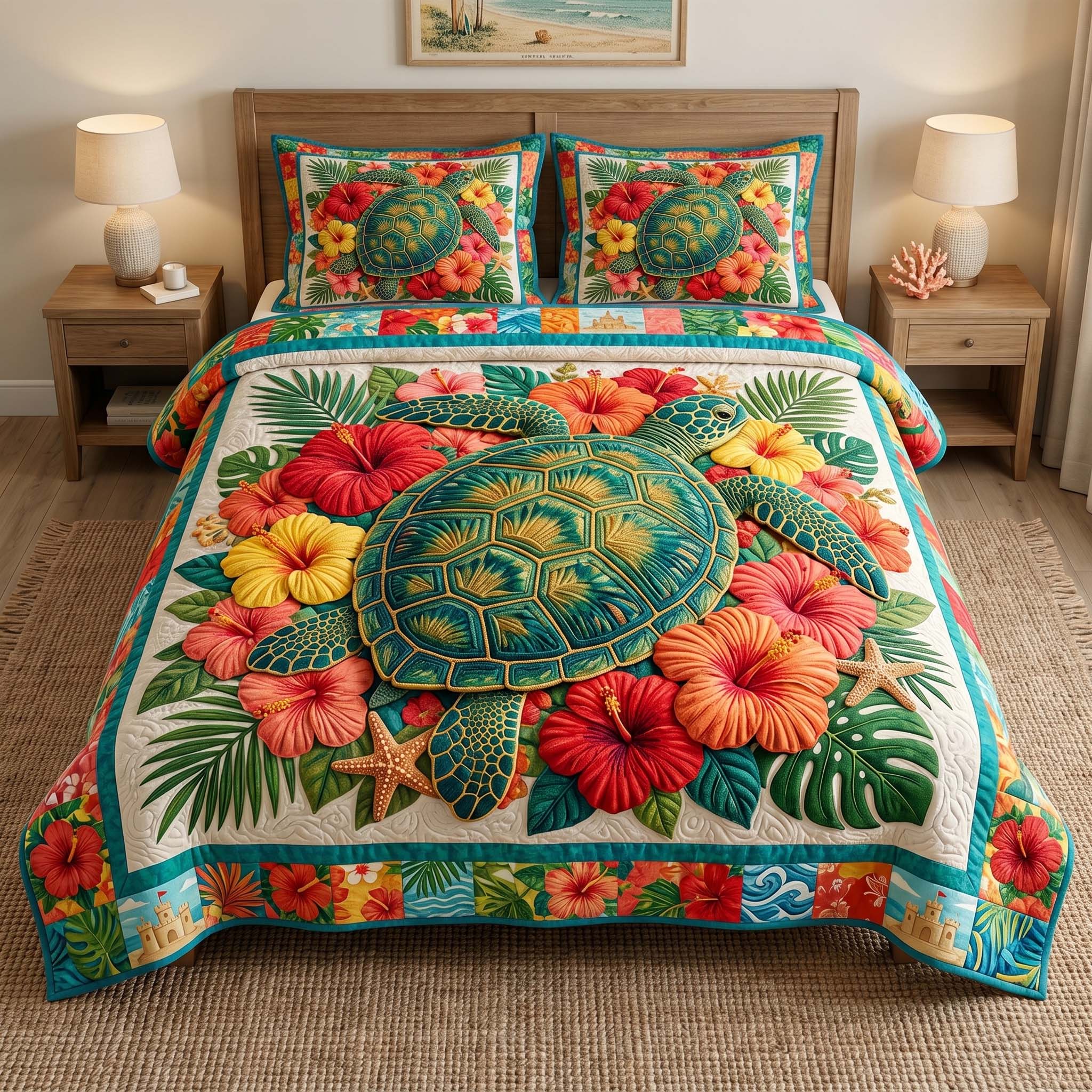 Pastel Turtle Path Quilted Bedding Set Pastel Turtle Charm Gift For Pastel Turtle - Tradiviet