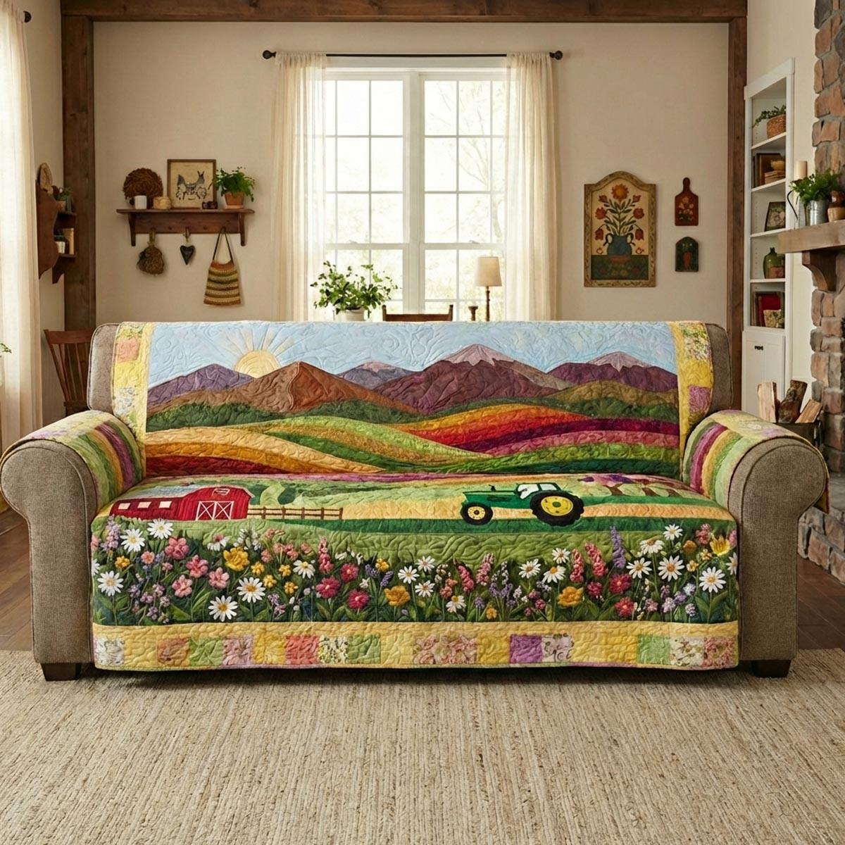 Pasture Bloom Quilted Sofa Cover Best Slip Cover Sofa Best Presents For Farmers - Tradiviet