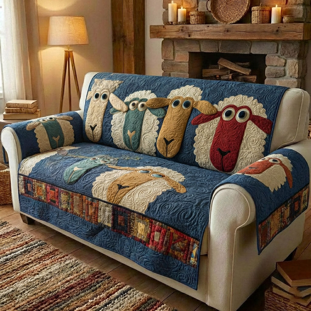Pasture Charm Quilted Sofa Cover Sofa Furniture Slip Covers Sheep Related Gifts - Tradiviet