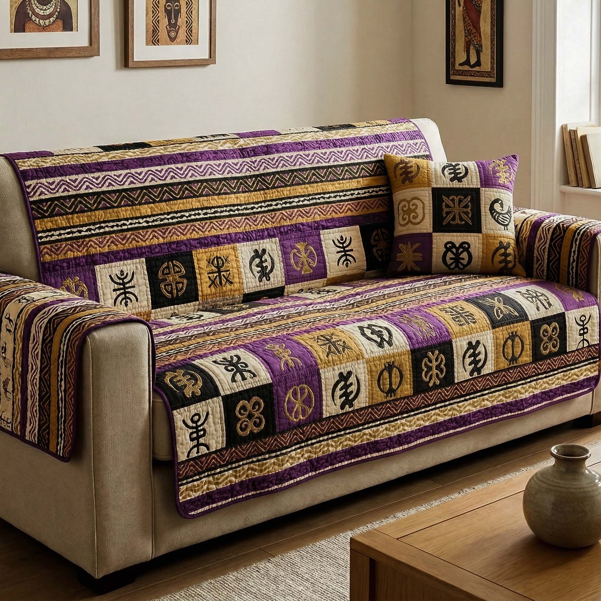Patch Culture Quilted Sofa Cover Minimalist Room Decor Perfect Housewarming Gift Ideas - Tradiviet