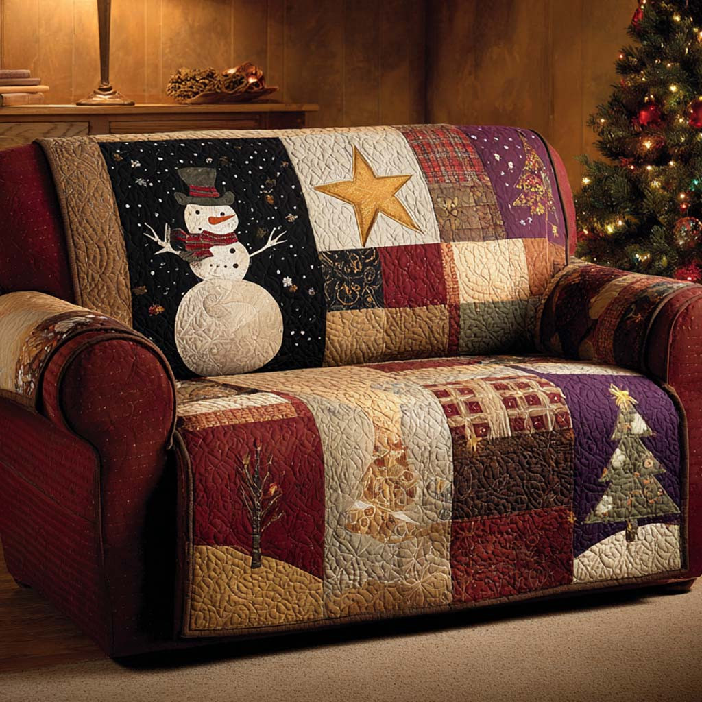Patch Xmas Snowman Quilted Sofa Cover Christmas Family Room Decor Ideas For Christmas Family Gifts - Tradiviet