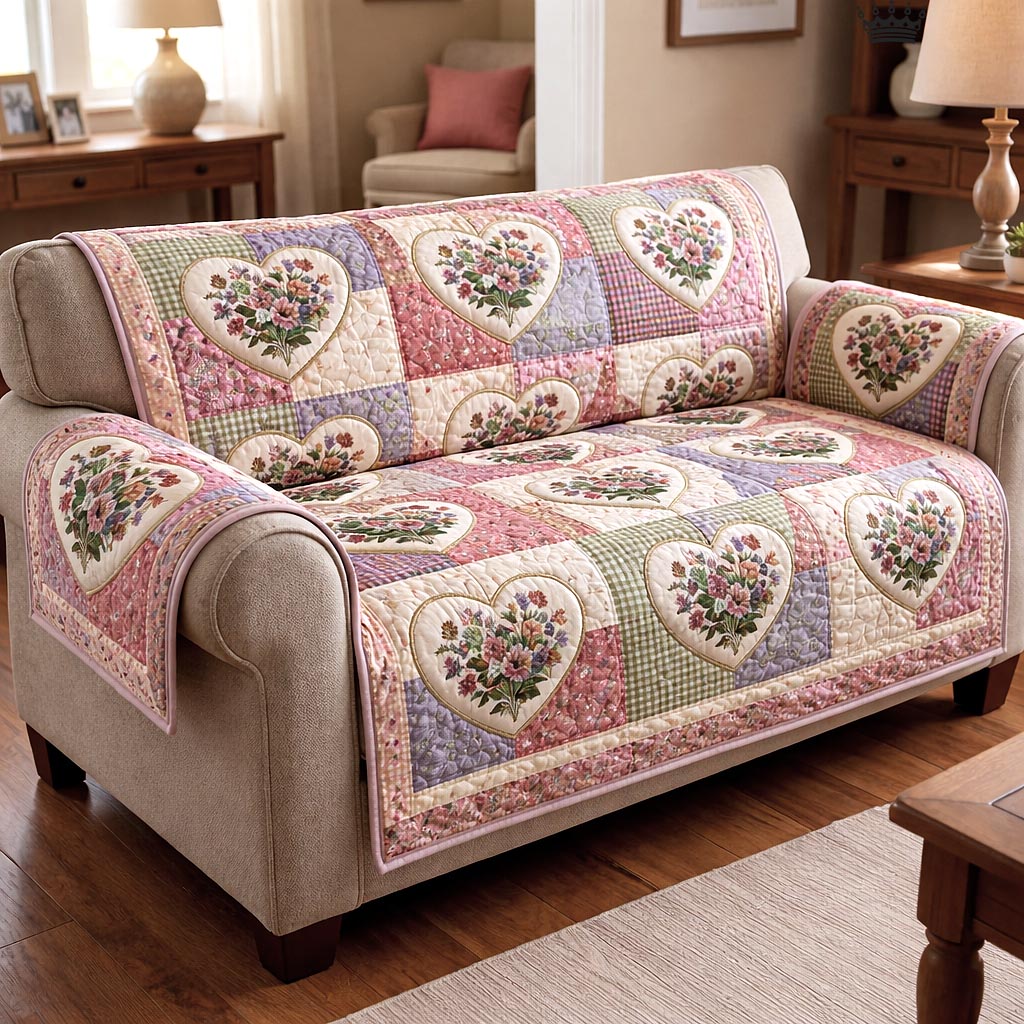 Patchwork Bloom Quilted Sofa Cover Floral Home Couch Cover Best Housewarming Gift Ideas - Tradiviet