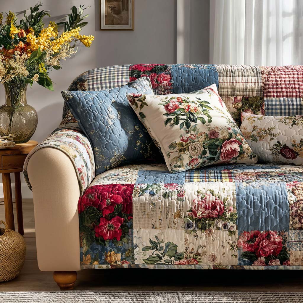 Patchwork Breeze Quilted Sofa Cover Living Room Decor Best Home Decor Gifts - Tradiviet