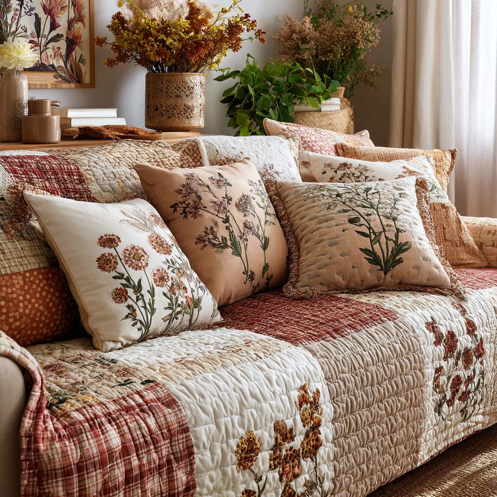 Patchwork Daylight Quilted Sofa Cover Unique Home Room Decor Room Gift For Her - Tradiviet