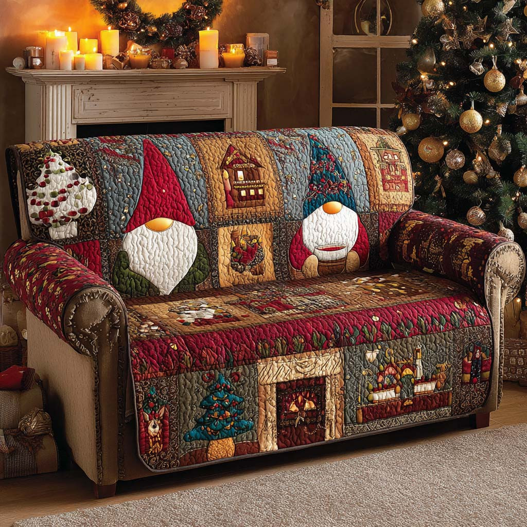 Patchwork Holiday Scene Quilted Sofa Cover Living Room Winter Decor Family To Family Christmas Gift Ideas - Tradiviet