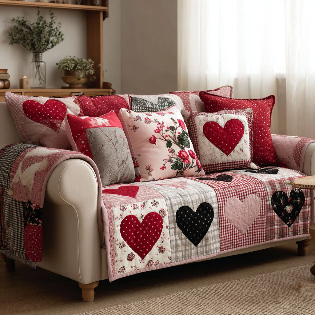 Patchwork Love Quilted Sofa Cover Cute Sofa Slipcovers Christmas Ideas For Couples - Tradiviet