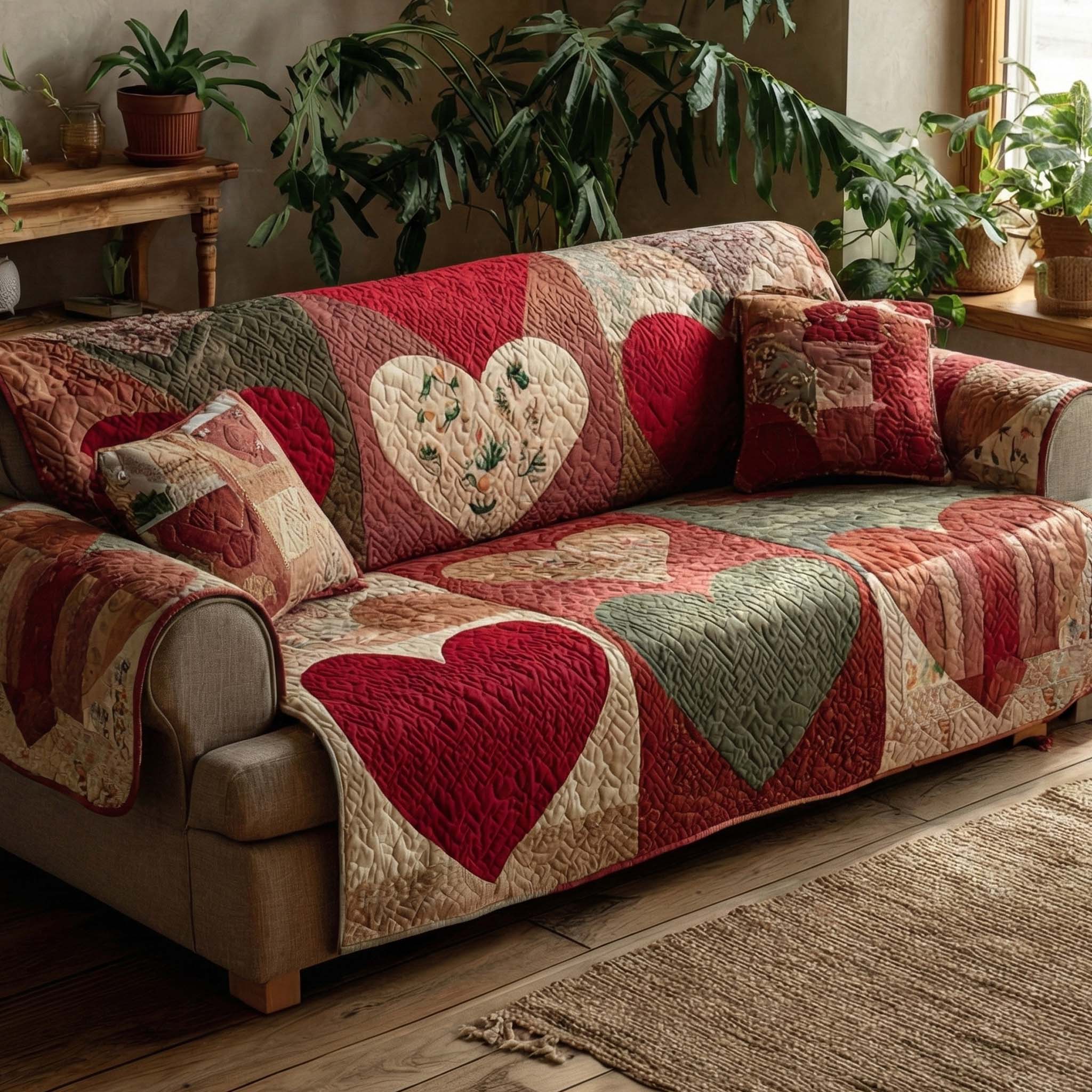 Patchwork Love Quilted Sofa Cover Warm Room Decor Unique Home Decor Finds - Tradiviet
