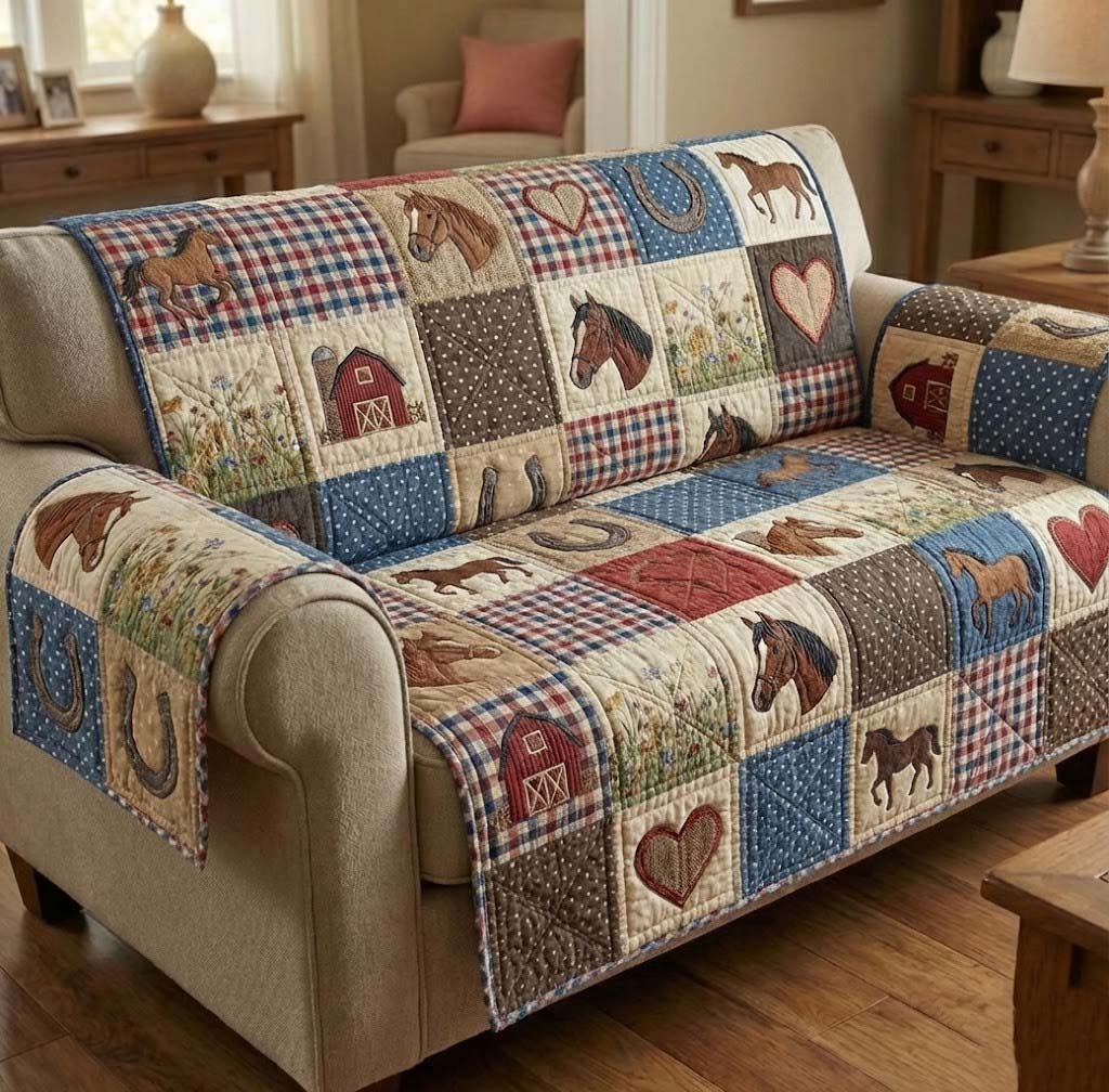 Patchy Horse Quilted Sofa Cover Western Home Couch Cover Great Home Decor Finds - Tradiviet