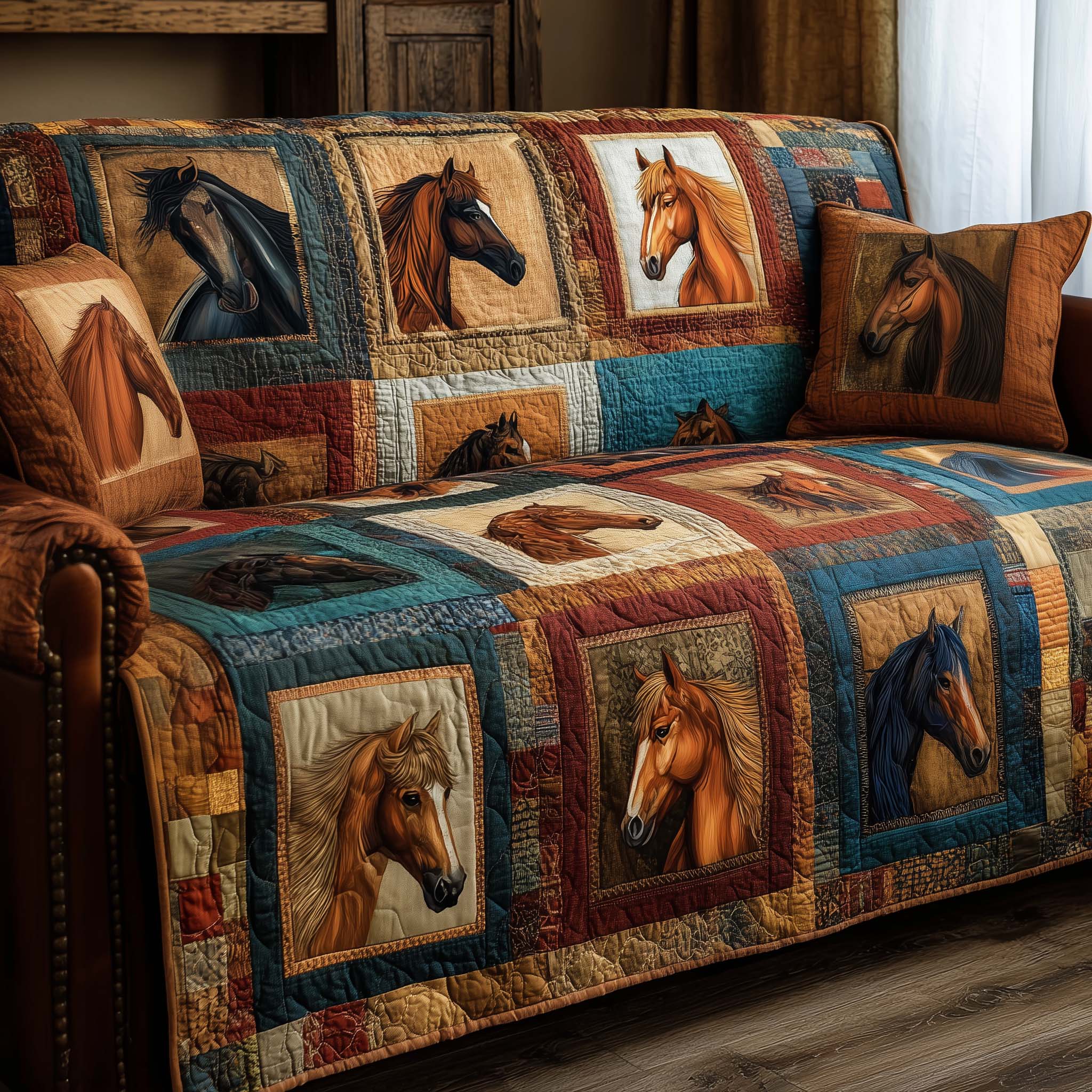 Patchy Horse Quilted Sofa Cover Western Home Couch Cover Unique Home Decor Finds - Tradiviet
