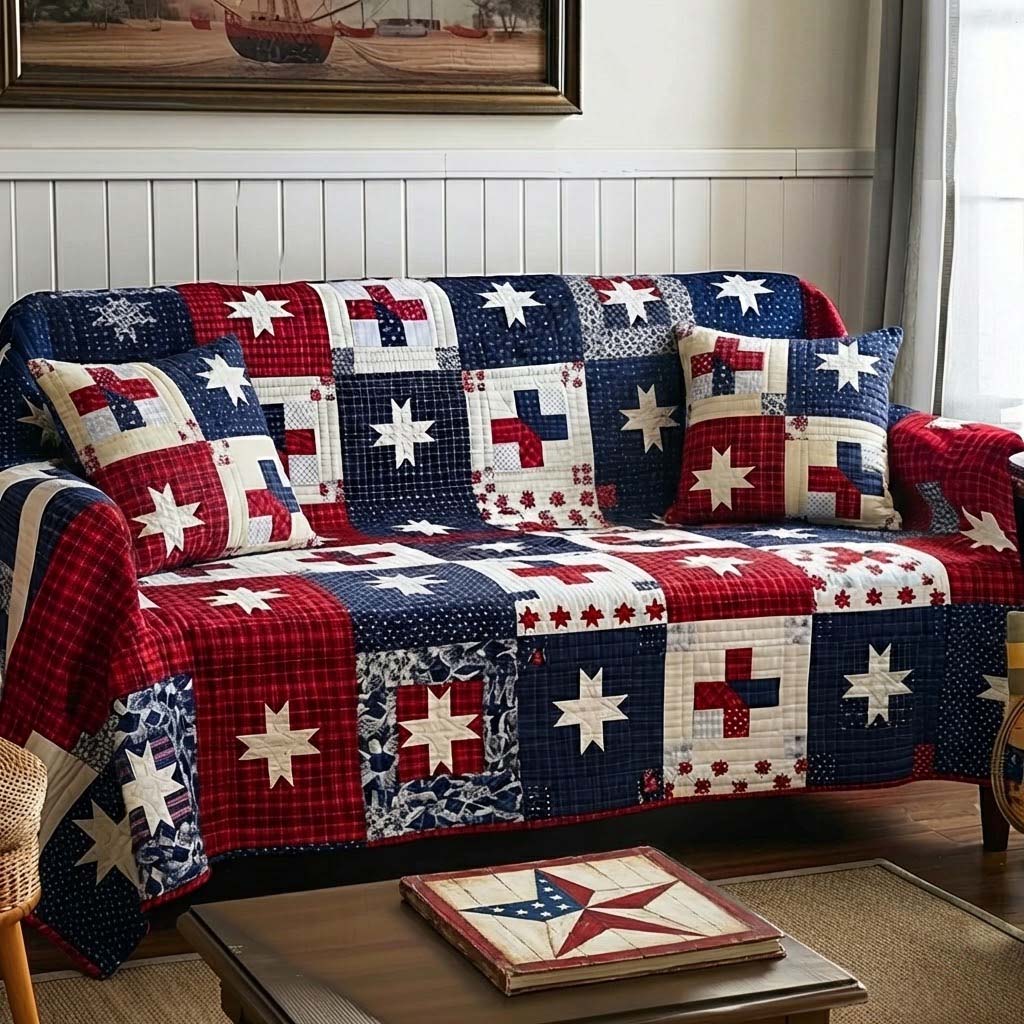 Patriot Block Quilted Sofa Cover Soft Room Decor Cozy Housewarming Gift Ideas - Tradiviet
