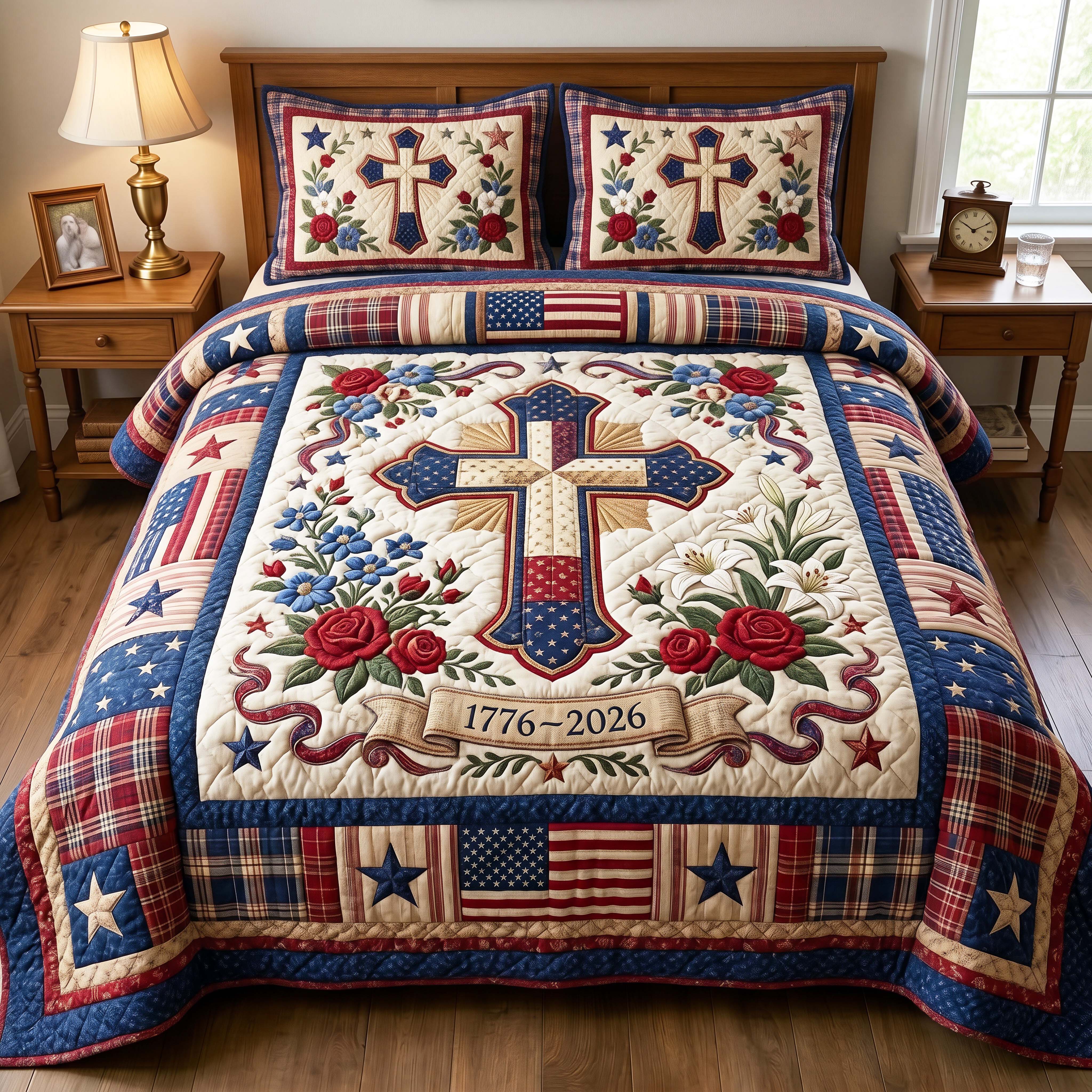 Patriot Blossom Quilted Bedding Set Patriot Blossom Harmony Gift For Patriot Blossom - Tradiviet