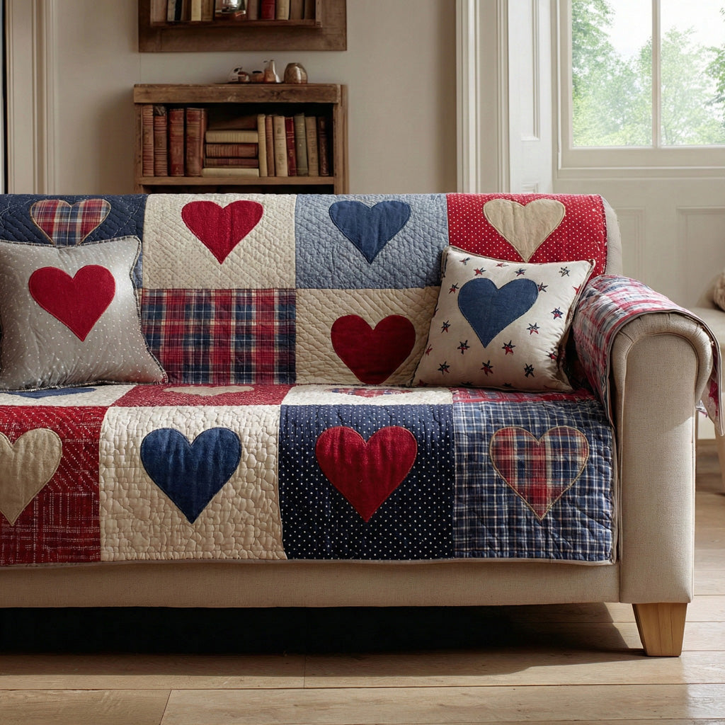 Patriot Hearts Quilted Sofa Cover Minimalist Room Decor Gift For Room Decor - Tradiviet