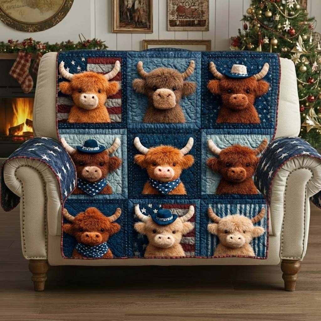 Patriot Highland Quilted Sofa Cover Patriotic Home Couch Cover Cozy Housewarming Gift Ideas - Tradiviet