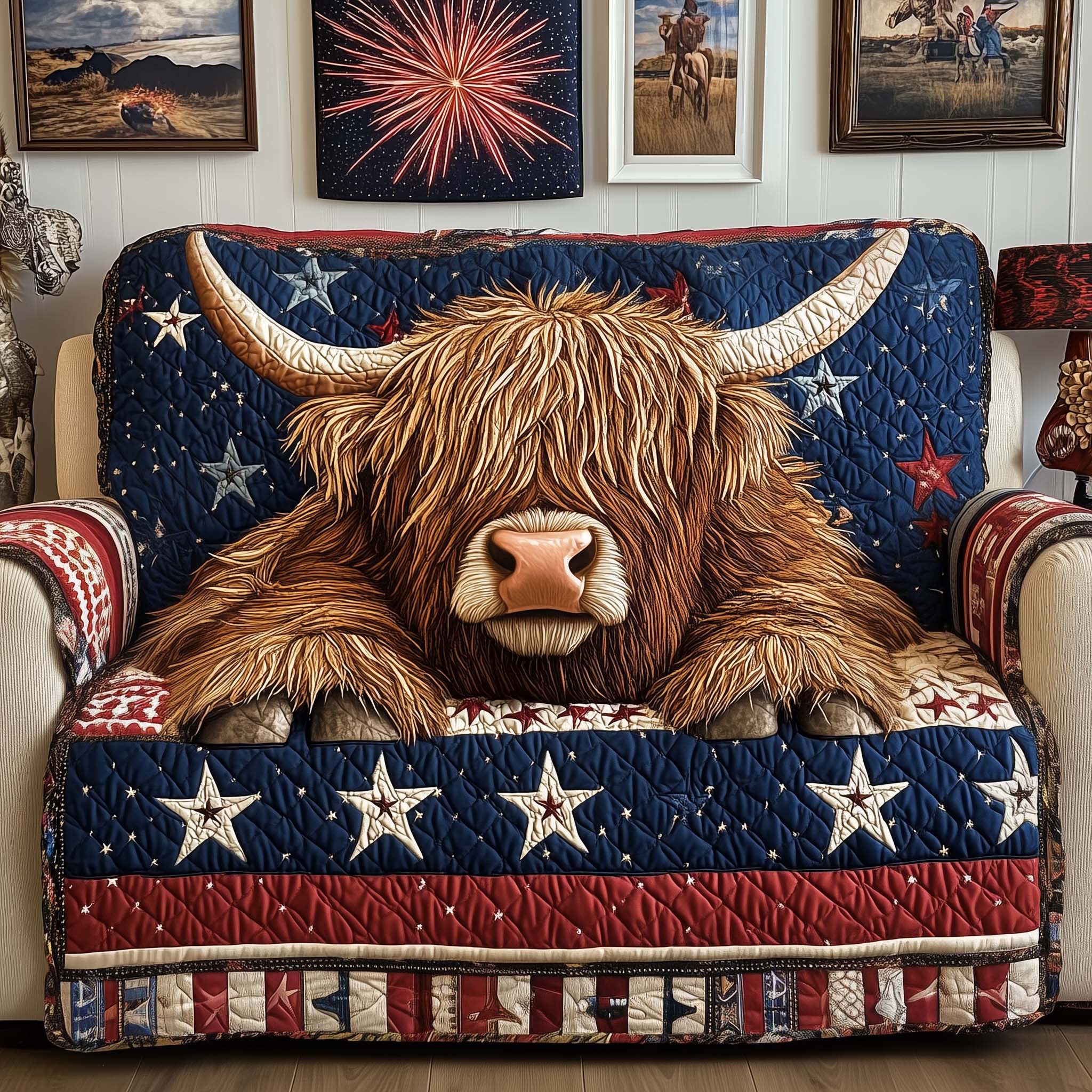 Patriot Highland Quilted Sofa Cover Patriotic Home Couch Cover Great Housewarming Gift Ideas - Tradiviet