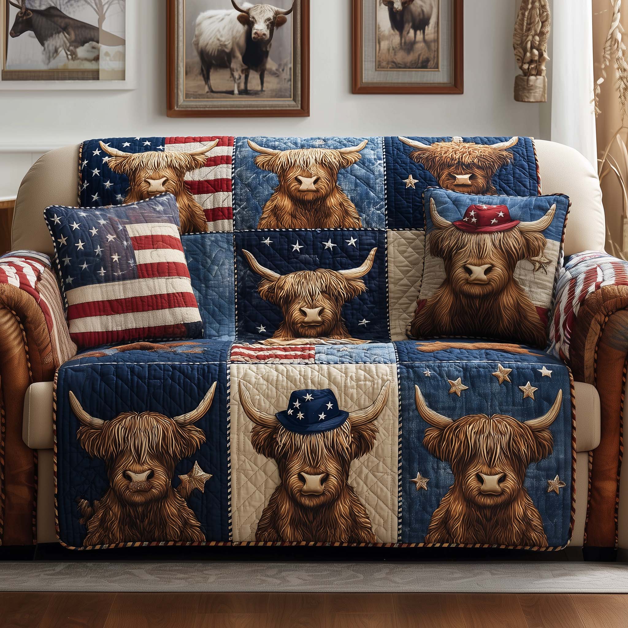 Patriot Highland Quilted Sofa Cover Patriotic Home Couch Cover New Home Gift Ideas - Tradiviet