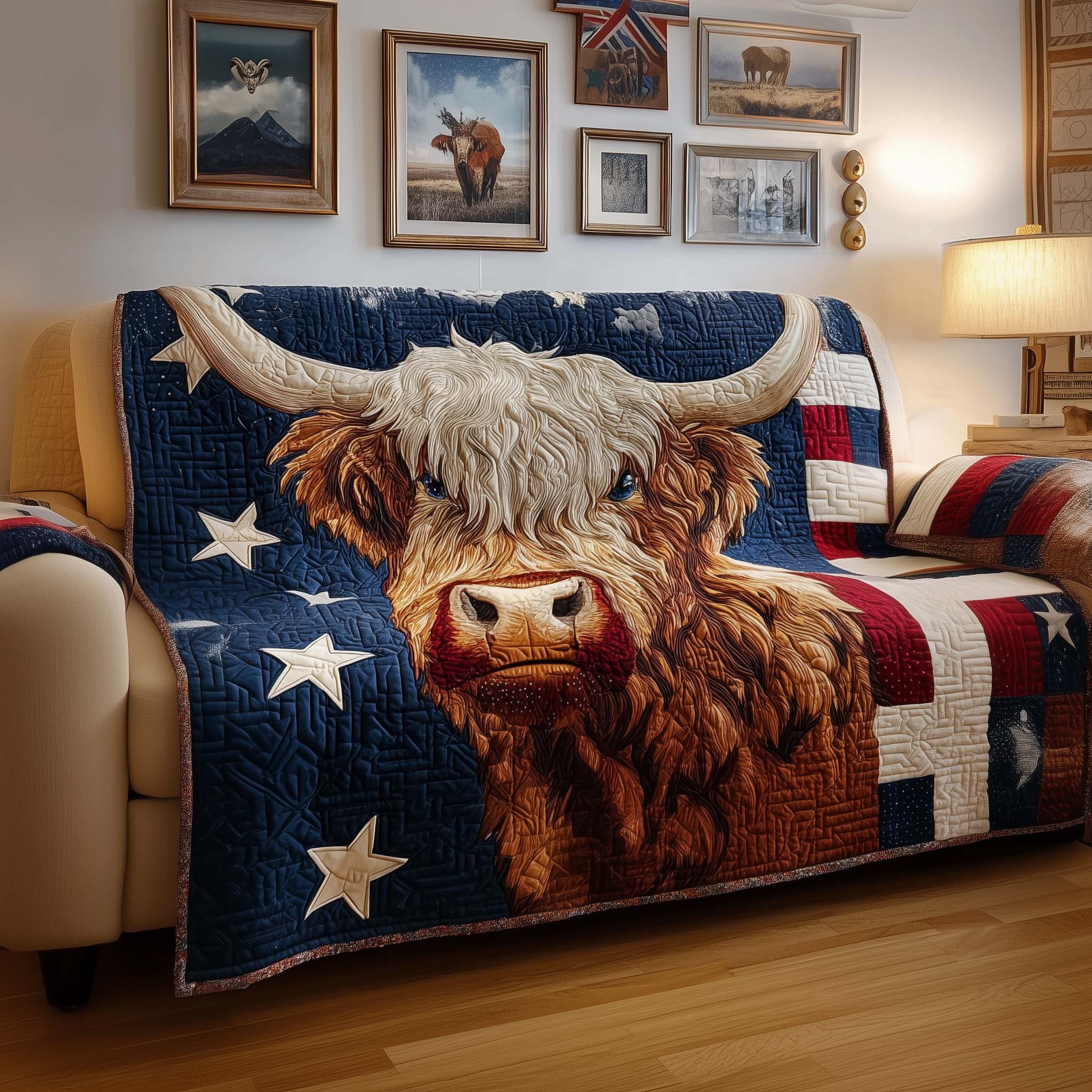 Patriot Highland Quilted Sofa Cover Patriotic Home Couch Cover Perfect Housewarming Gift Ideas - Tradiviet