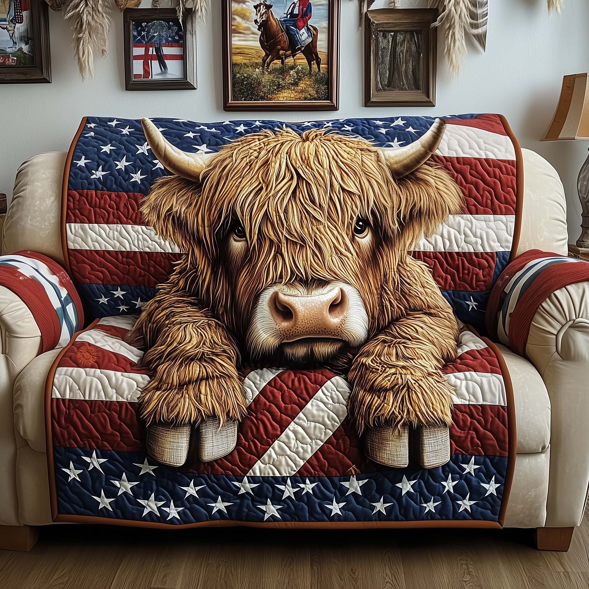 Patriot Highland Quilted Sofa Cover Patriotic Home Couch Cover Unique Housewarming Gift Ideas - Tradiviet