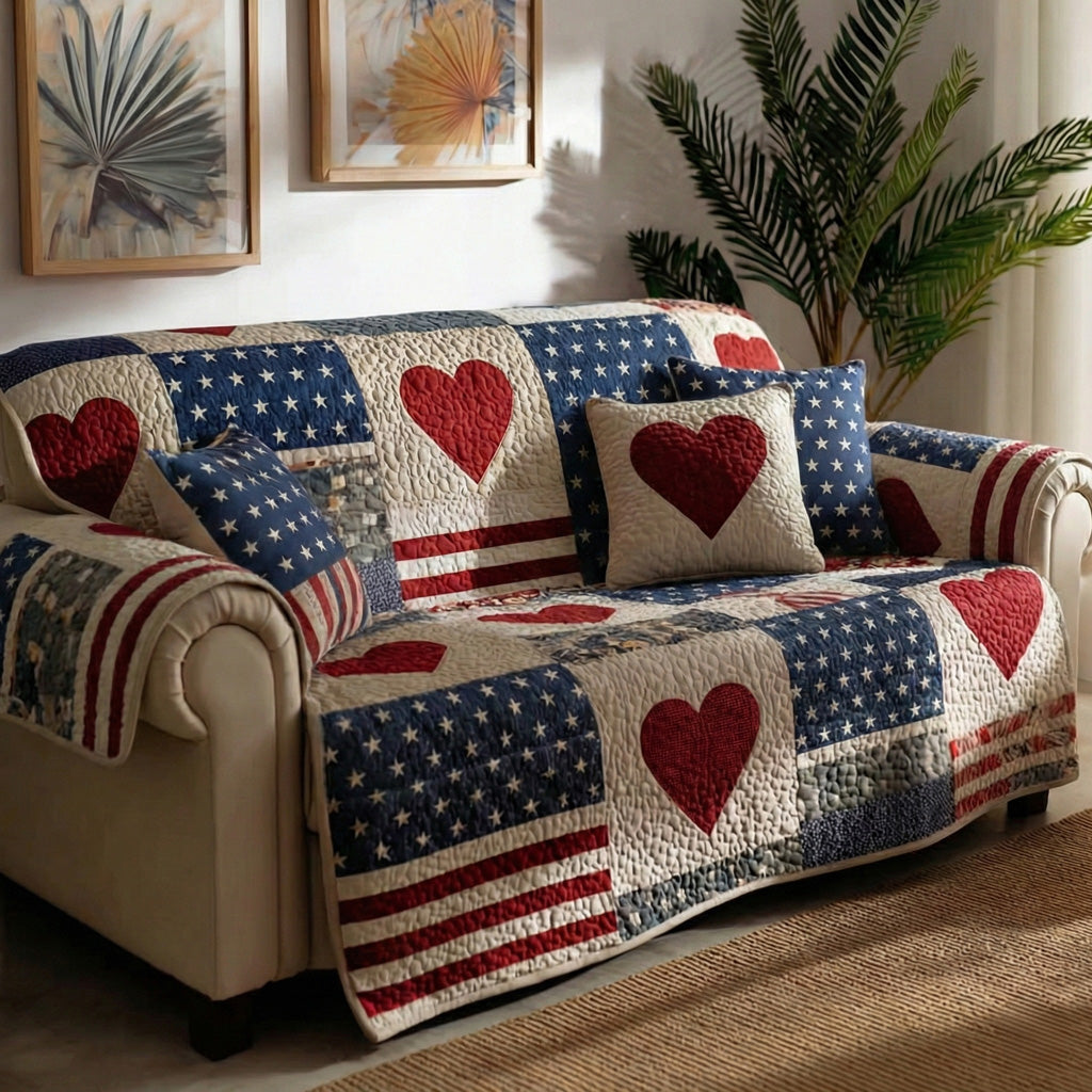 Patriot Patch Quilted Sofa Cover Boho Room Decor Gifts For House Lovers - Tradiviet