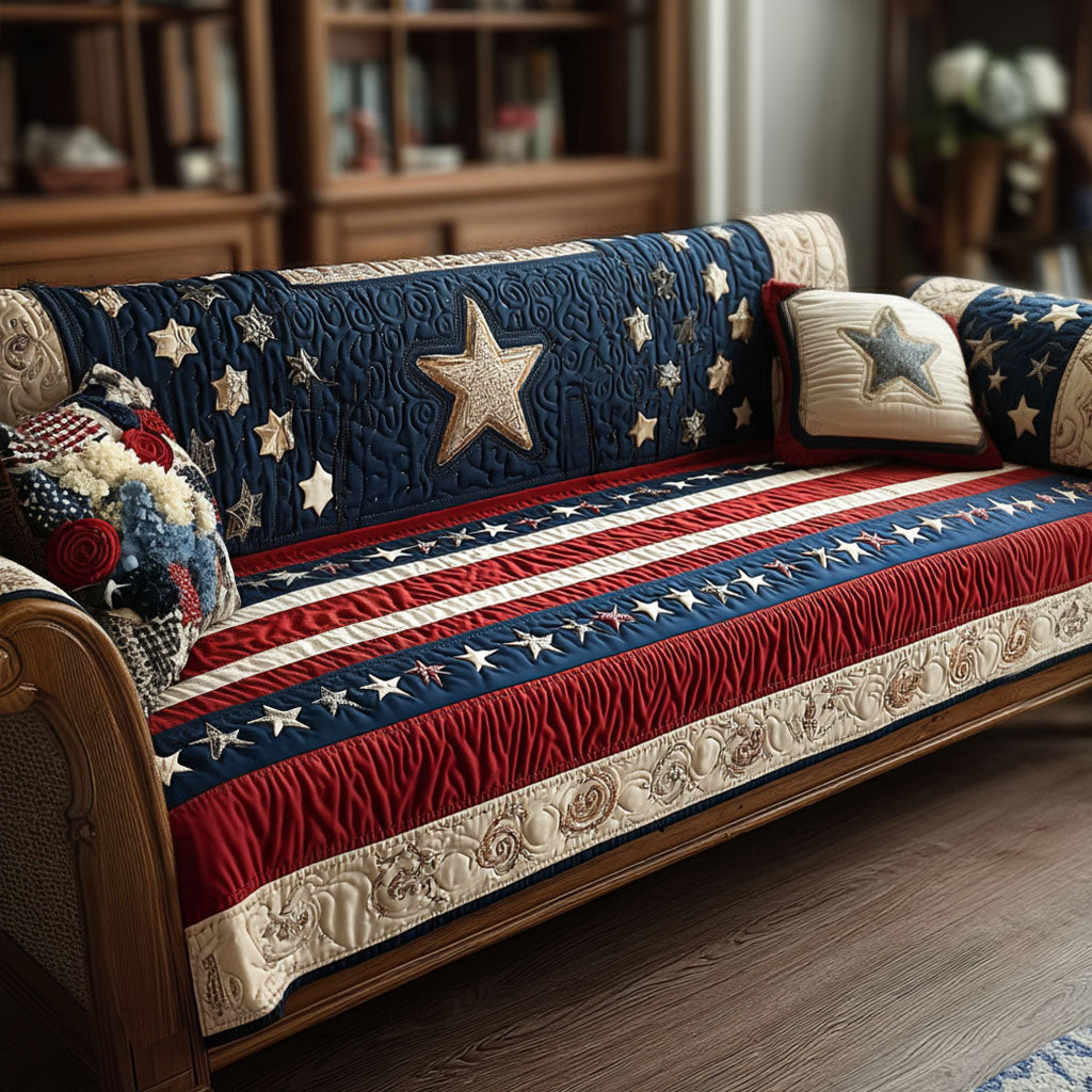 Patriot Patchwork Quilted Sofa Cover The Best Couch Covers Unique Patriotic Gifts - Tradiviet