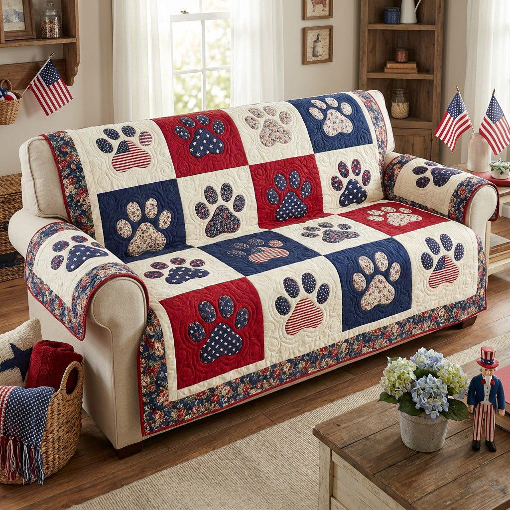 Patriot Paws Quilted Sofa Cover Creative Home Room Decor Top Home Decor Gifts - Tradiviet