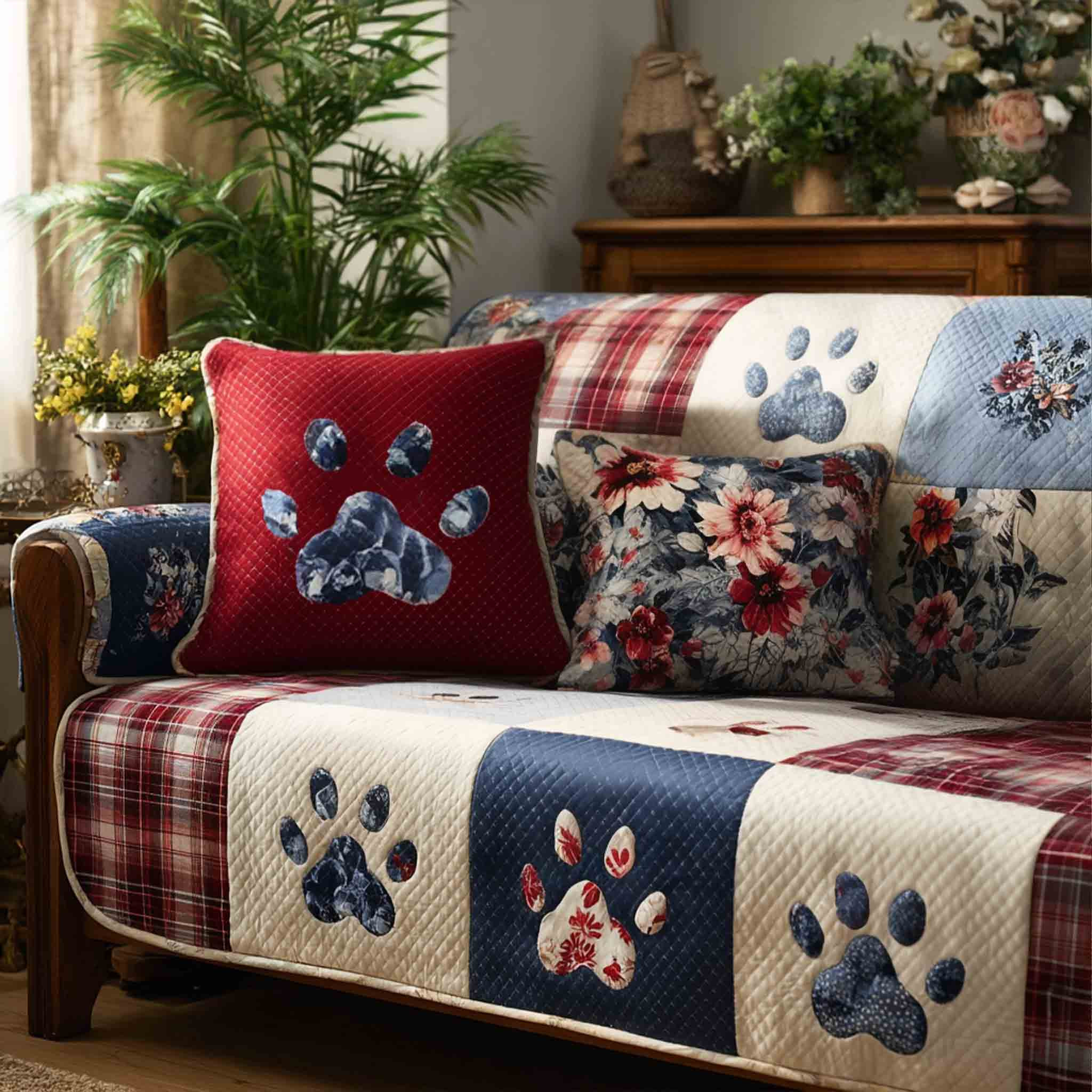 Patriot Paws Quilted Sofa Cover Slipcover Couch Covers Good Gifts Dog Lovers - Tradiviet