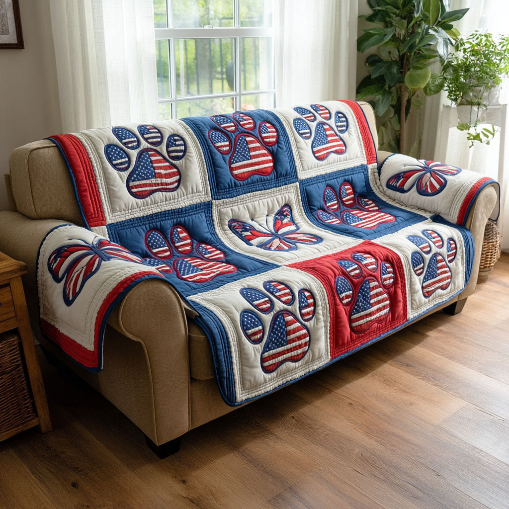 Patriot Paws Quilted Sofa Cover Sofa Couch Cover Fourth Of July Presents - Tradiviet