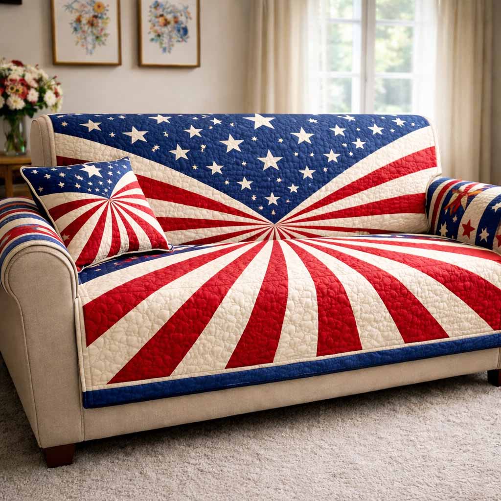 Patriot Rays Quilted Sofa Cover Indoor Room Decor Gift For Home Lover - Tradiviet