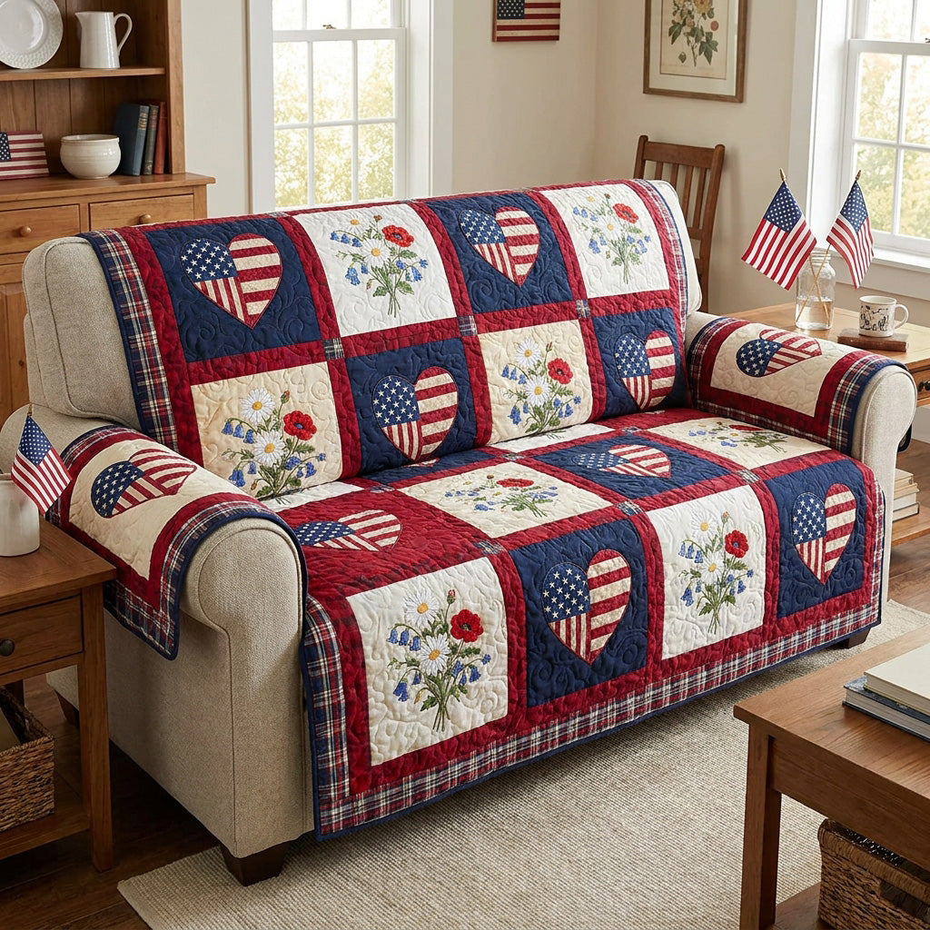 Patriotic Bloom Quilted Sofa Cover Warm Home Room Decor Gift For Home Decor - Tradiviet