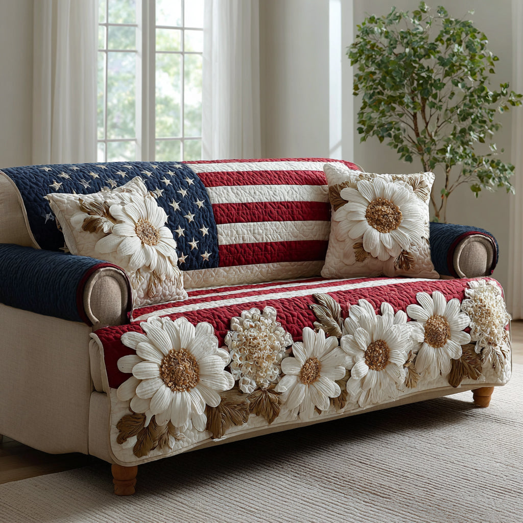 Patriotic Blossoms Quilted Sofa Cover Seasonal Room Decor Gift For Room Lovers - Tradiviet