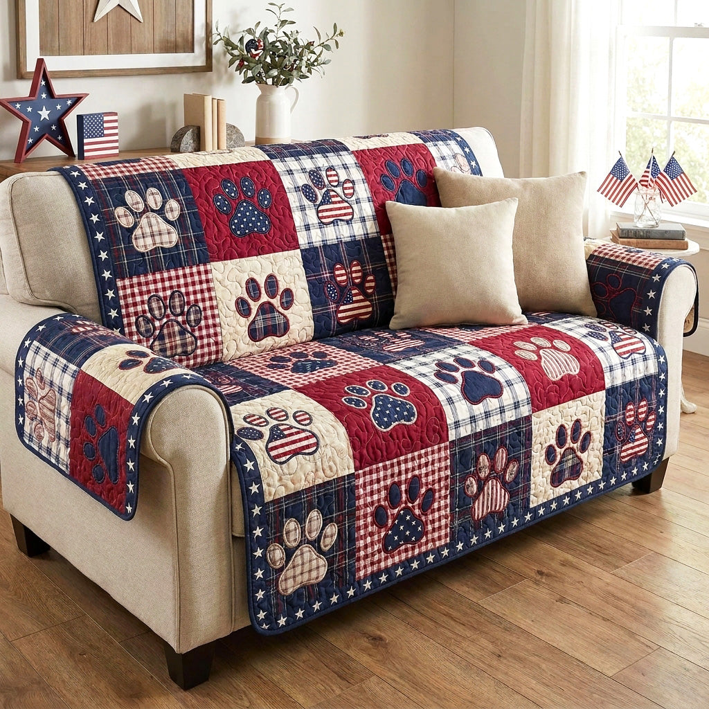 Patriotic Pawprint Quilted Sofa Cover Room Room Decor Ideas Best Home Decor Gifts - Tradiviet