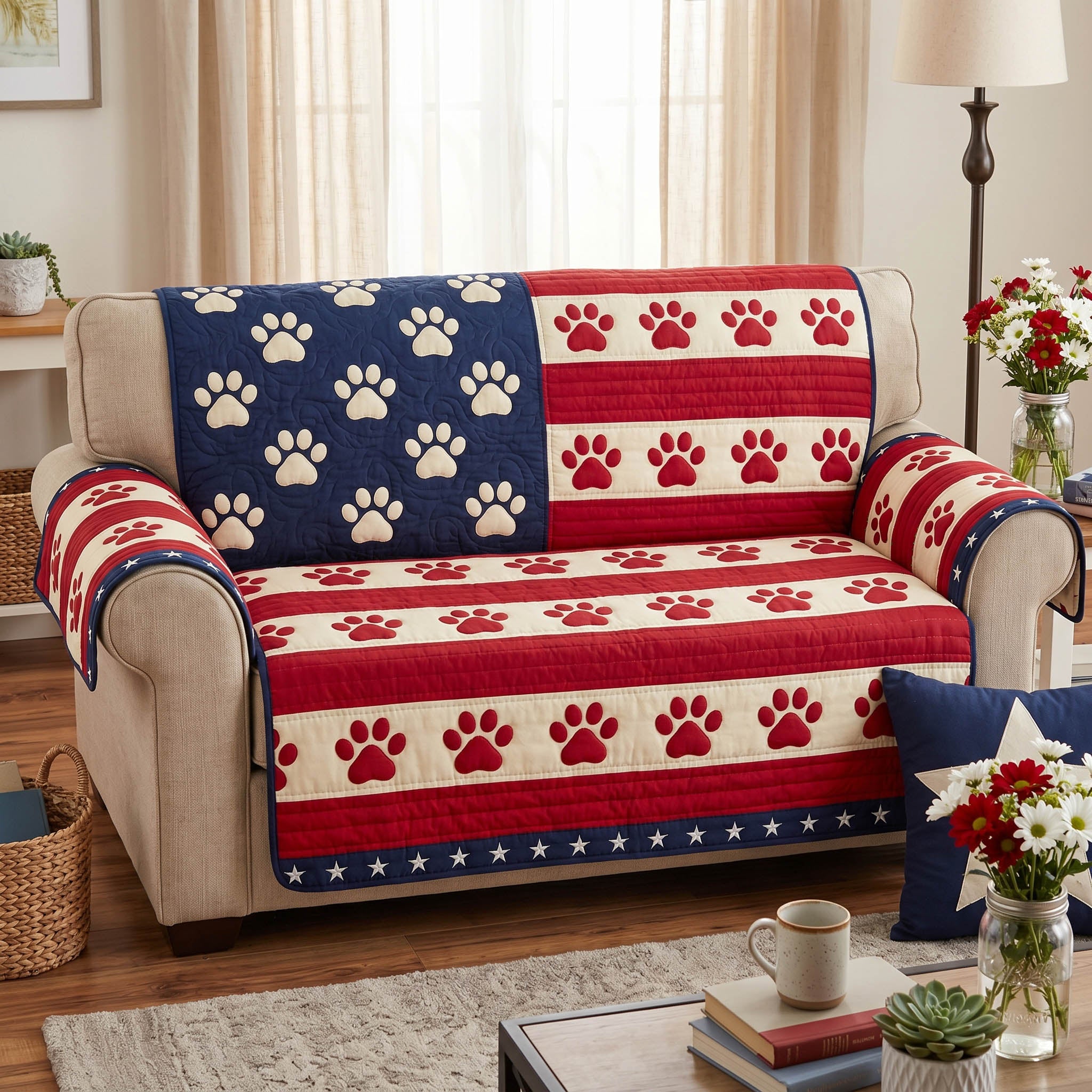 Patriotic Paws Quilted Sofa Cover Simple Room Decor Gift For Cozy Spaces - Tradiviet