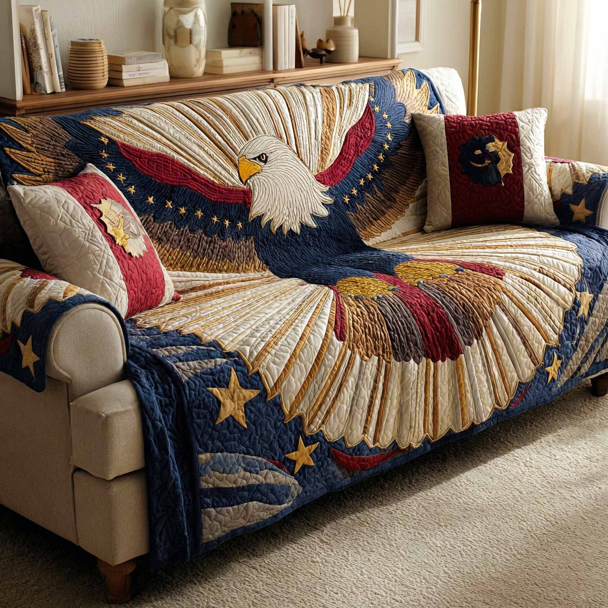 Patriotic Soar Quilted Sofa Cover Stylish Home Room Decor Gift For Cozy Spaces - Tradiviet