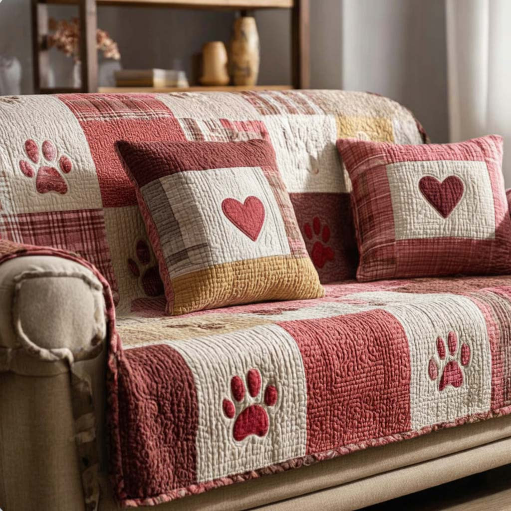 Paw Cuddle Love Quilted Sofa Cover Sofa Cover Slipcover Good Gifts For Dog Lovers - Tradiviet