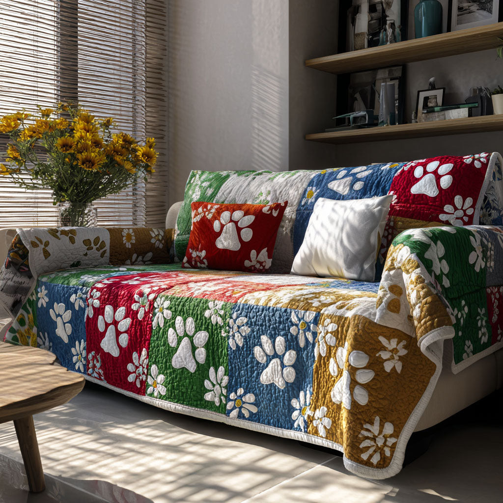 Paw Daisy Dreams Quilted Sofa Cover Living Room Decor Dog Gift Items Merch - Tradiviet