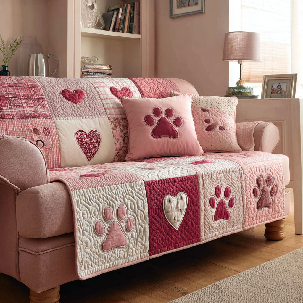 Paw Heartline Quilted Sofa Cover The Best Couch Slipcovers Dog Themed Gifts - Tradiviet