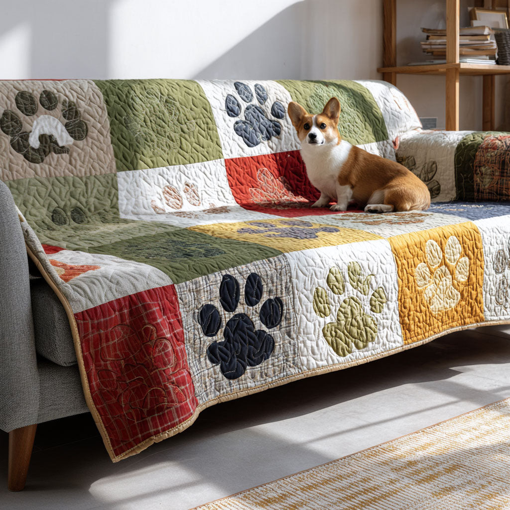 Paw Meadow Dream Quilted Sofa Cover Sofa Chaise Cover Dog Lovers Themed Gifts Items - Tradiviet