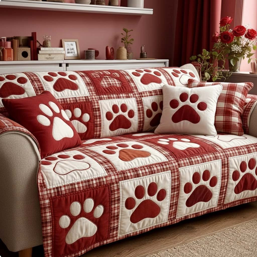 Paw Moment Love Quilted Sofa Cover Couch Seat Covers Cool Gifts For Dog - Tradiviet