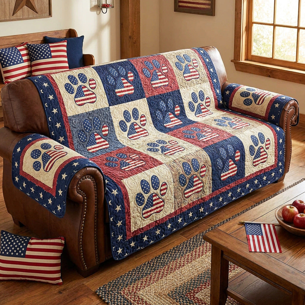 Paw Patchwork Quilted Sofa Cover Minimalist Home Room Decor Cute Room Decor Gifts - Tradiviet