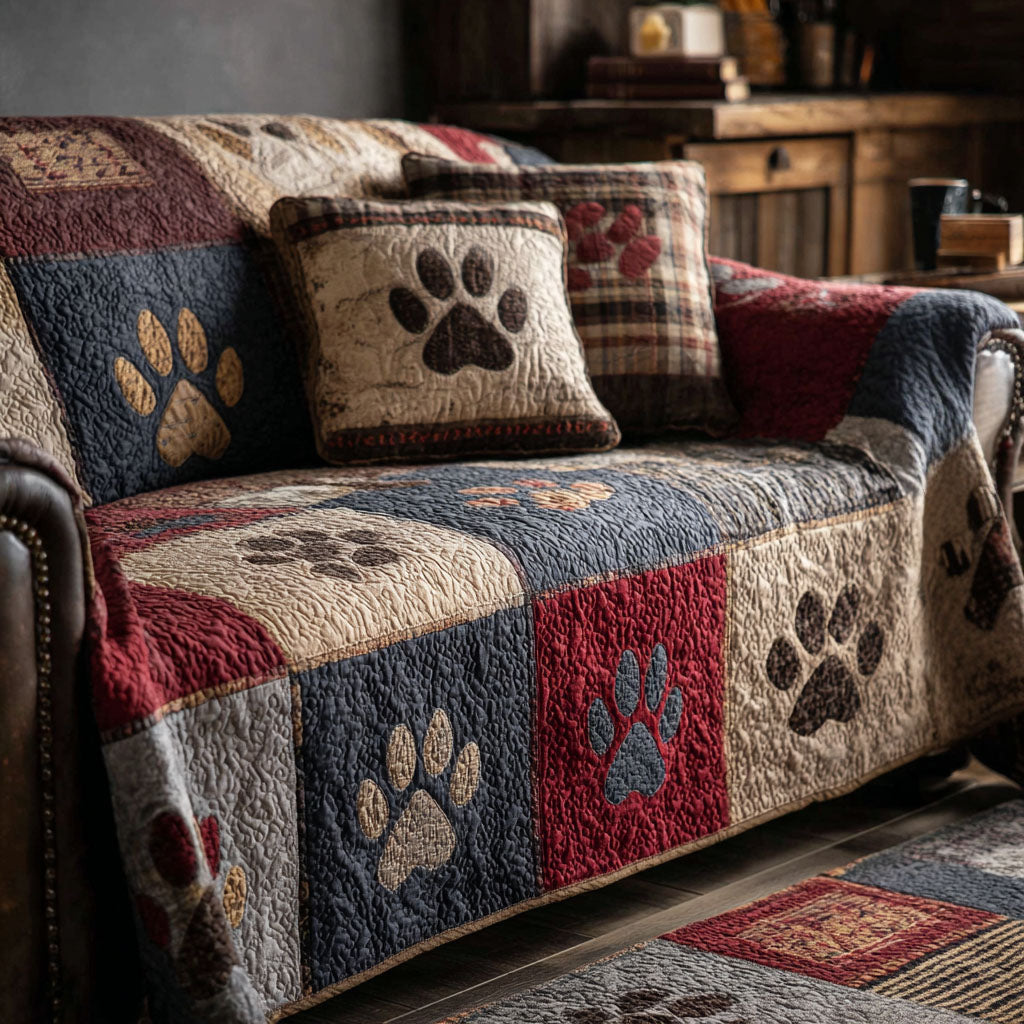 Paw Path Quilted Sofa Cover Modern Home Room Decor Room Gift For Him - Tradiviet