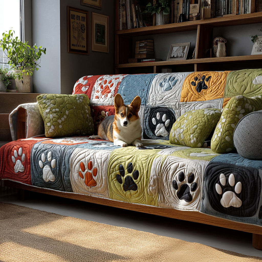 Paw Timber Cottage Quilted Sofa Cover Couch Cushion Covers Dog And Owner Gifts - Tradiviet