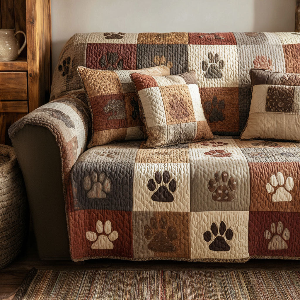 Paw Trails Quilted Sofa Cover Elegant Home Room Decor Gift For Living Room - Tradiviet