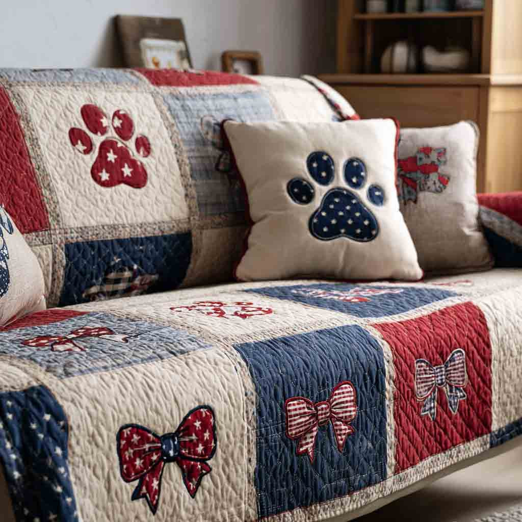 Pawprint Harmony Quilted Sofa Cover Furniture Couch Covers Gift For Dog Lover Woman - Tradiviet
