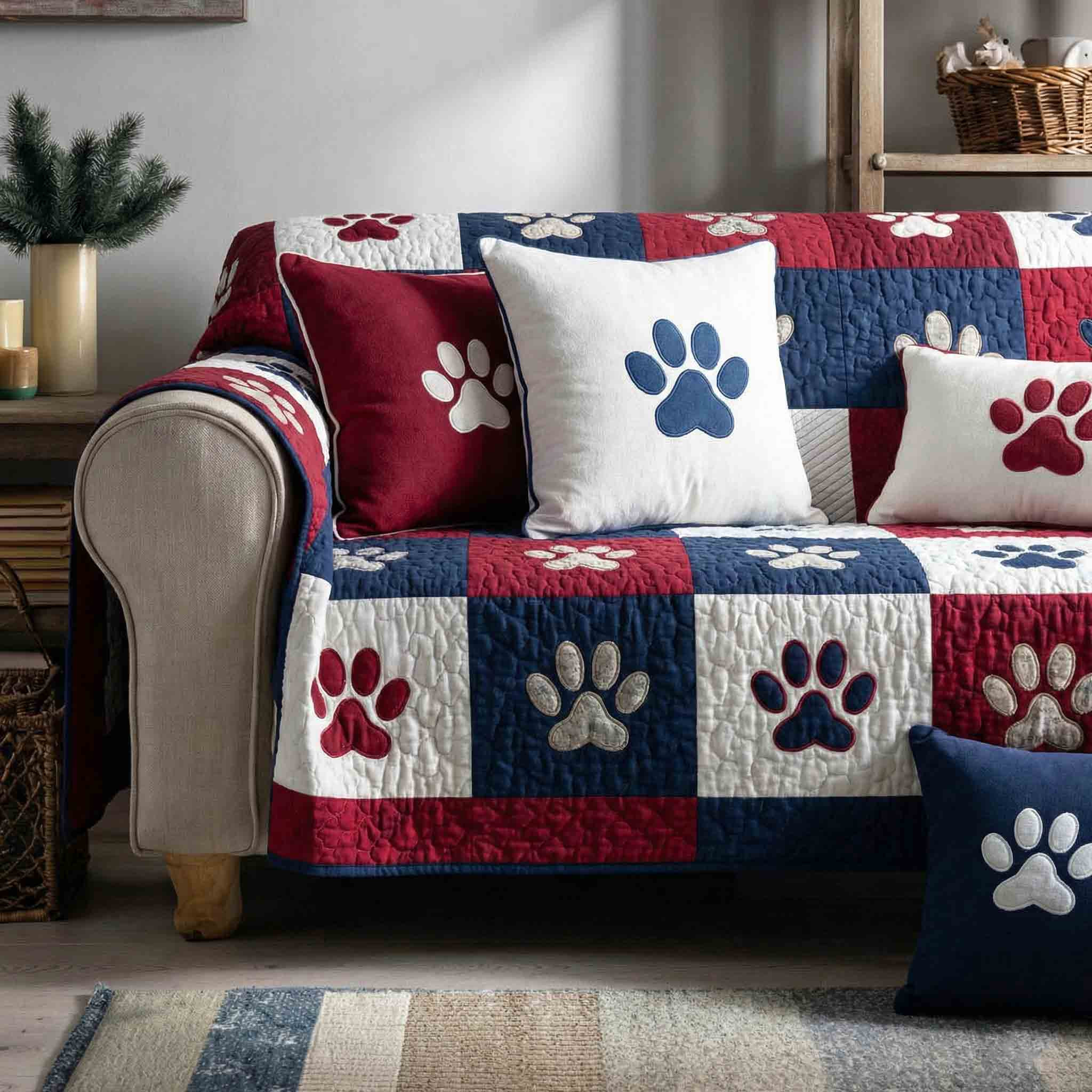 Pawprint Haven Quilted Sofa Cover Couch Covers For Couches Awesome Gifts For Dog Lovers - Tradiviet