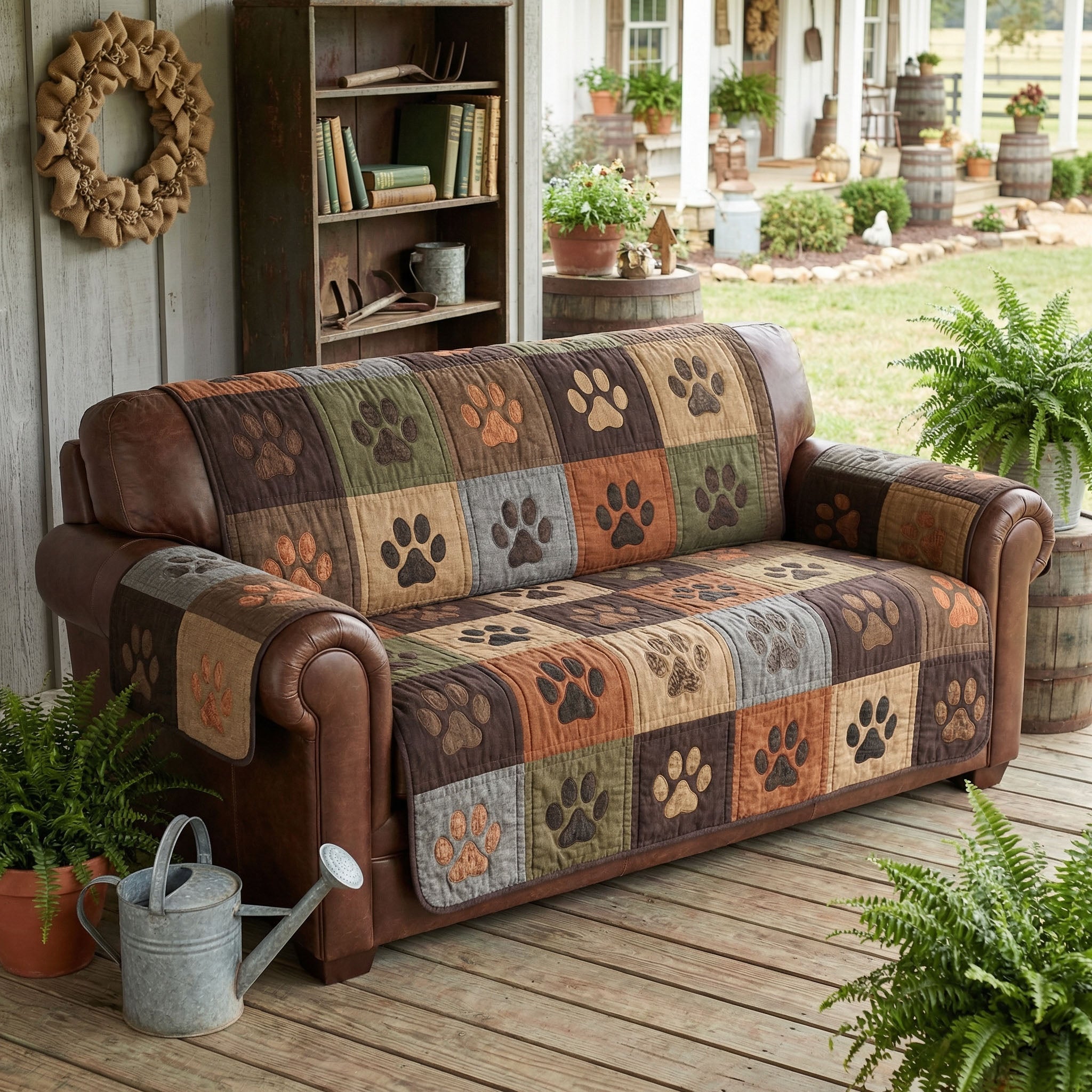 Pawprint Homestead Quilted Sofa Cover Home Room Decor Ideas Presents For New Home - Tradiviet