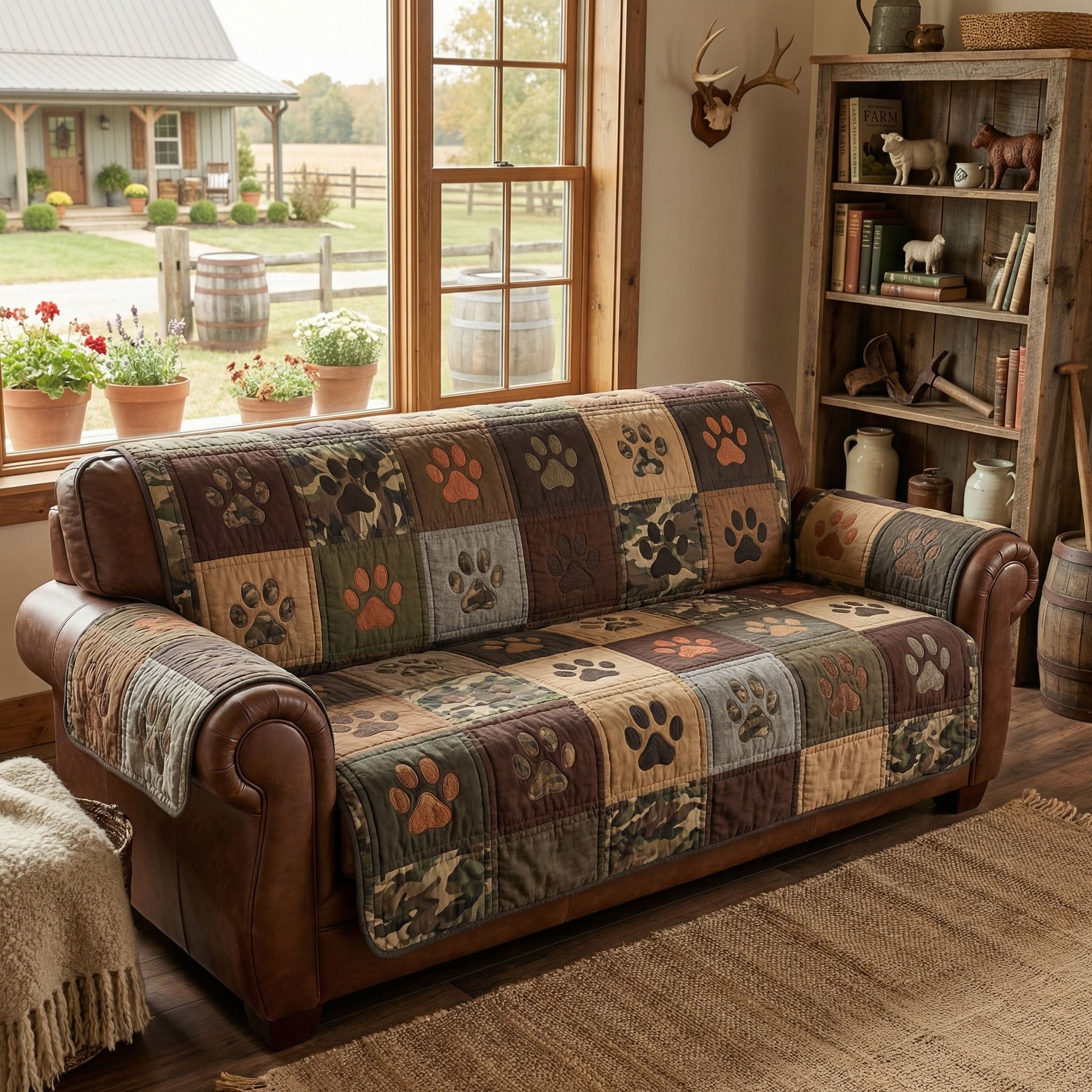 Pawprint Patchwork Haven Quilted Sofa Cover Trendy Home Style Present For New Home - Tradiviet